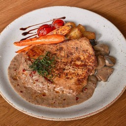 สเต็กหมูซอสสไปซี่ทรัฟเฟิล