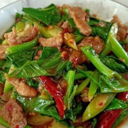 คะน้าหมูชิ้นราดข้าว