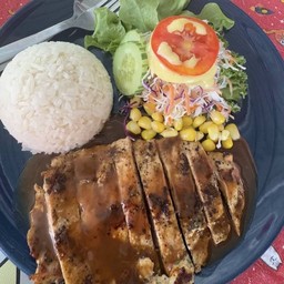 black pepper chicken rice ข้าวหน้าไก่พริกไทยดำ