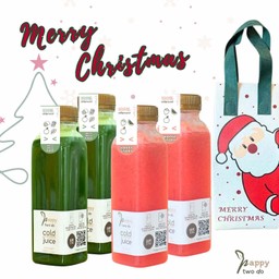 น้ำผลไม้สกัดเย็น 4 ขวด (ใส่ถุงเก็บความเย็นลายคริสต์มาส)