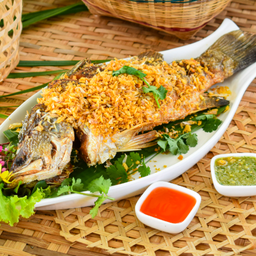 ปลากะพงทอดกระเทียม