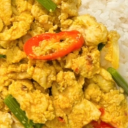 KH01.03 ผัดผงกระหรี่ไก่ 50 กรัม (ใส่ไข่ 1 ฟอง) ราดข้าว