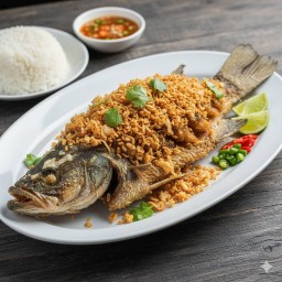 ปลากะพงทอดกระเทียม