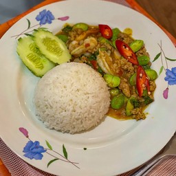 กุ้งผัดสะตอราดข้าว