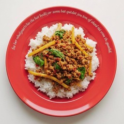 [ใส่ถุง] ผัดพริกสดโหระพาหมูสับใส่หน่อไม้สด+ข้าวหอมมะลิ