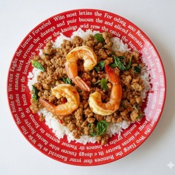 [ใส่ถุง] สองสหายผัดพริกสดโหระพา+ข้าวหอมมะลิ