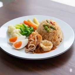 ข้าวผัดน้ำพริกลงเรือไข่ต้ม