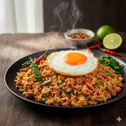 ข้าวผัดคั่วกลิ้งหมูไข่ดาว