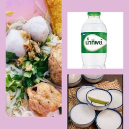 ก๋วยเตี๋ยว+ขนมถ้วย+น้ำ