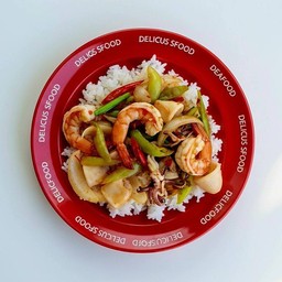 [ใส่ถุง] ทะเลผัดผักรวม+ข้าวหอมมะลิ