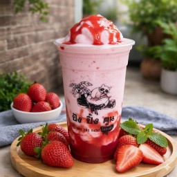 นมสตรอว์เบอร์รี่ปั่นราดซอสสตรอว์เบอร์รี่