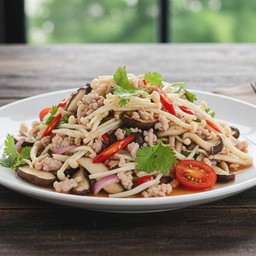 ยำเห็ดสามอย่างหมูสับ