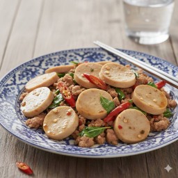 หมูยอผัดกระเพราหมูสับ