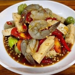 ตำเหลาหมูยอกุ้งสด