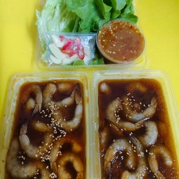 กุ้ง2 กล่อง ดองซีอิ๊วเกาหลี +น้ำจิ้ม3ออน1ถ้วย+ ผัก+พริกกระเทียมซอย