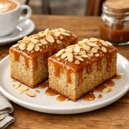 Salted caramel almond banana milk cake