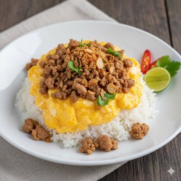 ข้าวไข่ข้นหมูสับผัดกระเทียม