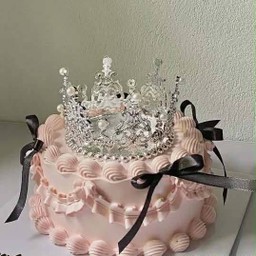 เค้กมงกุฎชมพูโบว์ดำ - ใหญ่