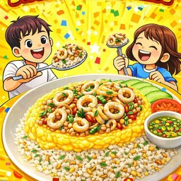 ข้าวไข่ข้น กุ้งหมึกน้ำมันหอย