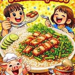 คะน้าหมูกรอบราดข้าว(ไม่ใช้น้ำมัน)