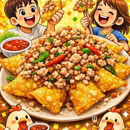 เกี๊ยวหมูเด้งทอดกรอบ+น้ำต้มยำหมูสับขลุกขลิก