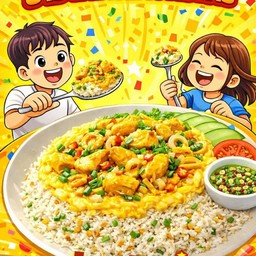 ไก่ผัดผงกะหรี่ราดข้าว