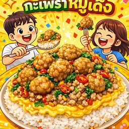 กระเพราหมูเด้ง