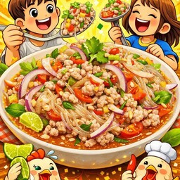 ยำวุ้นเส้น ใส่หมูสับหมูยอ