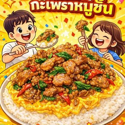 ข้าวไข่ข้น+กระเพราหมูชิ้น(ไร้น้ำมัน)