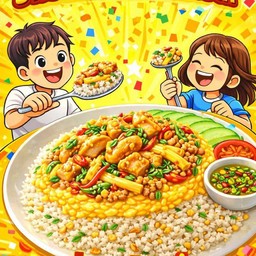 ข้าวราดพริกแกงหน่อไม้ไก่ (ไม่ใช้น้ำมัน)