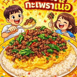 กระเพราเนื้อเกรดเอ ผัดไม่ใช้น้ำมัน