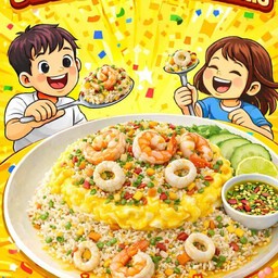 ข้าวไข่ข้นกุ้งหมึกคั่วพริกเกลือ