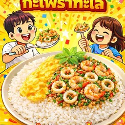 กระเพรากุ้ง+หมึก