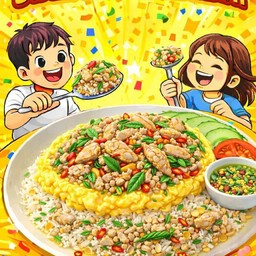 ข้าวไก่ชิ้นผัดพริกสดใบโหรพา