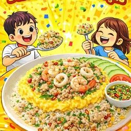 ข้าวกะเพราทะเล+หมูสับ