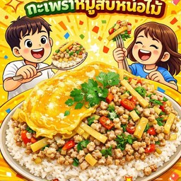ข้าวกระเพราหมูสับหน่อไม้+ไข่ดาว