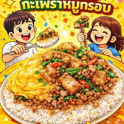 ข้าวไข่ข้นกระเพราหมูกรอบ