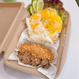 ข้าวหน้าหมูสับซอสกระเทียม