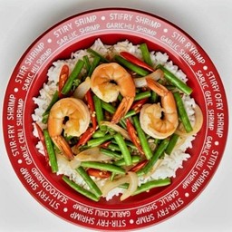 กุ้งผัดสามหอมน้ำมันหอย+ข้าวหอมมะลิ