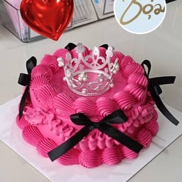 เค้กวินเทจ(ชมพูเข้ม/โบว์ดำ)+มงกุฎ 0.5ปอนด์