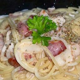 [อร่อยซ่ากับโค้ก] สปาเก็ตตี้คาโบน่าร่าเบคอน +  โค้ก  ซีโร่(ขวด)