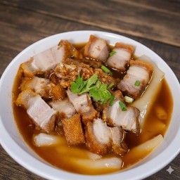 ก๋วยจั๊บน้ำข้นหมูกรอบล้วน