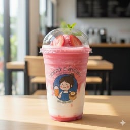 นมสดสตอเบอรี่ปั่นสมูทตี้