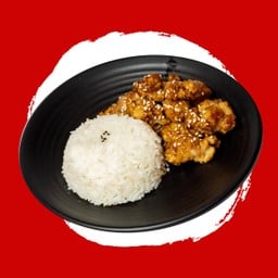 ข้าวไก่กรอบซอสกระเทียม