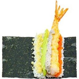 แฮนด์โรลกุ้งเทมปุระเอบิโกะอะโวคาโดซอสทรัฟเฟิล