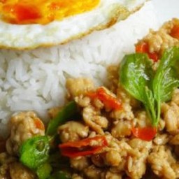 Basil Chicken With Rice And Fried Egg