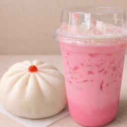 นมชมพูเย็น/เปาหมูสับ
