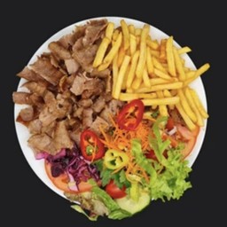 Chicken plate with fries and salad