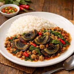 ข้าวผัดกะเพราไข่เยี่ยวม้า