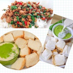 ผัดกระเพราพริ้ม ทับทิมกรอบ